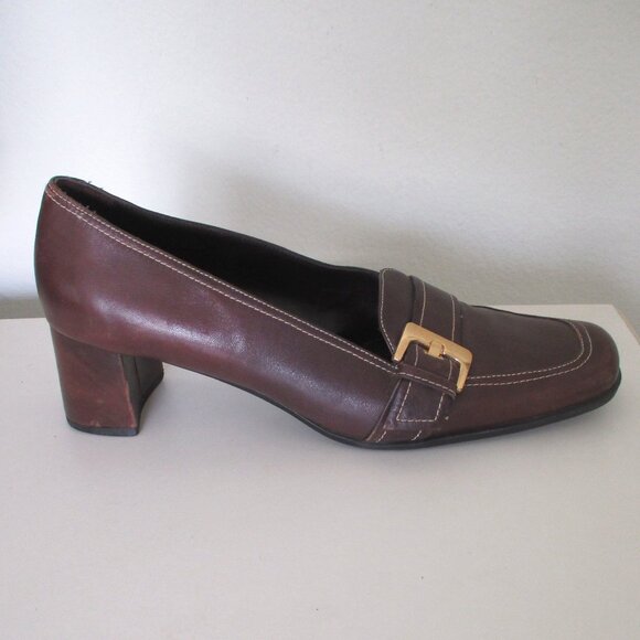 Aerosoles "Two Time" Womens Brown Leather Stacked Heel Loafer - Size 8.5M - Picture 4 of 10